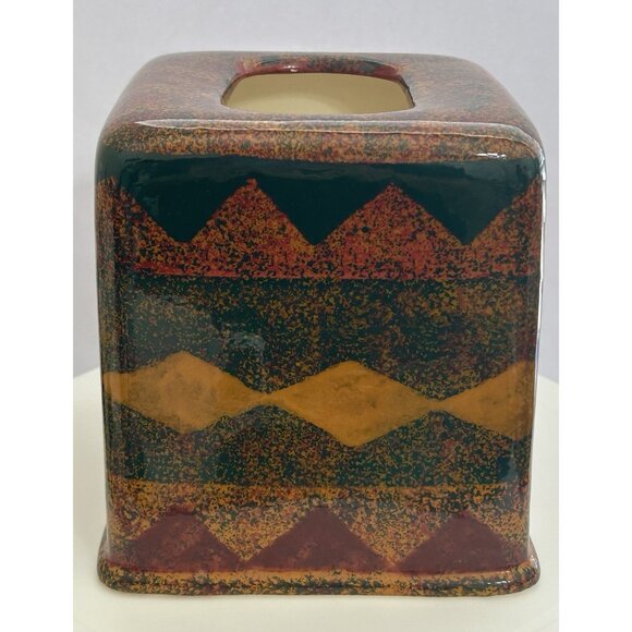 Vintage Southwestern Aztec Western Rustic Tissue Holder Ceramic Box Cover USA - Picture 2 of 13